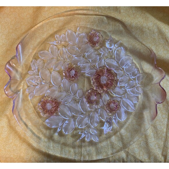 Mikasa - Rosella Pattern -Crystal Cake plate - Rosebud Feet - Round - Pink Roses - Picture 2 of 3